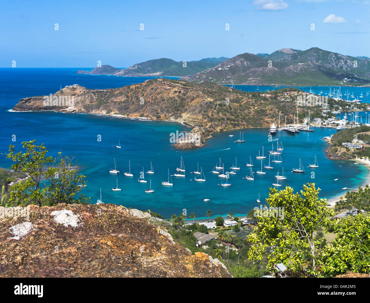 dh Shirley Heights Falmouth ANTIGUA CARIBBEAN Lookout vue de Nelsons Dockyard english Harbour Leeward îles personne à l'ouest de l'île des indies Banque D'Images