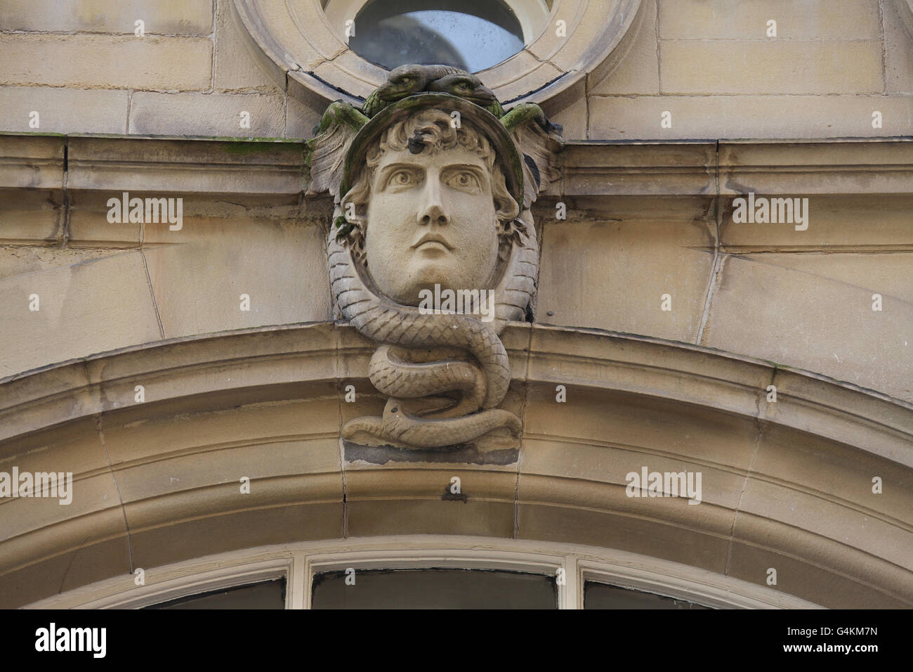 Des détails architecturaux de l'historique des bâtiments Kirkgate à Huddersfield Banque D'Images