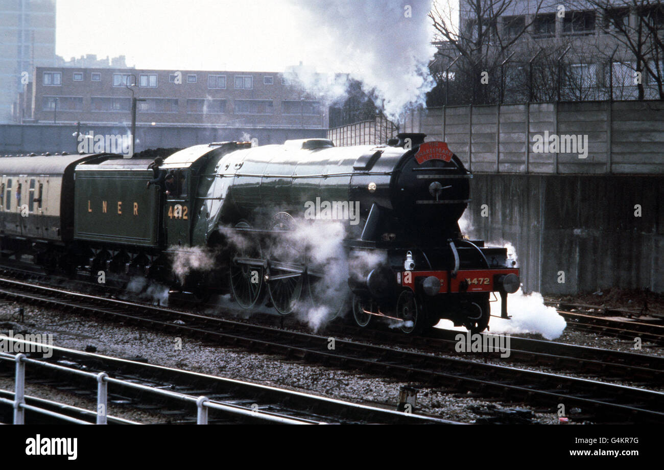 La locomotive à vapeur Flying Scotsman quitte Marylebone Station à Londres. Banque D'Images