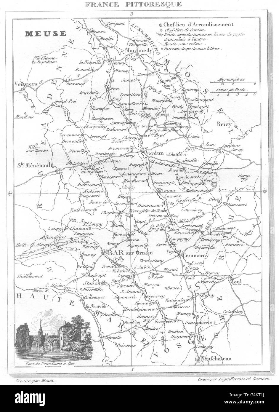 MEUSE : Département de la Meuse, 1835 carte antique Banque D'Images