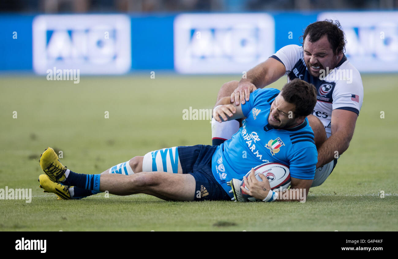 San Jose, Californie, USA. 18 Juin, 2016. Match Play au cours de l'USA Rugby Match série d'été entre les USA et l'Italie des aigles au stade Azzurri d'Avaya à San Jose, CA Crédit : Jeff Mulvihill Jr/ZUMA/Alamy Fil Live News Banque D'Images