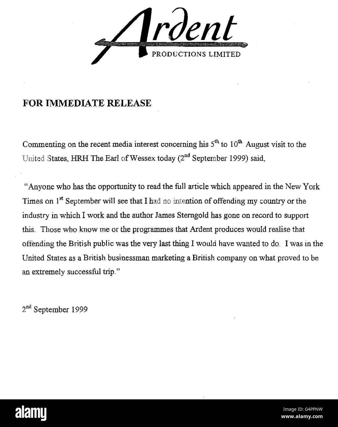 Déclaration Royale Édouard Banque D'Images