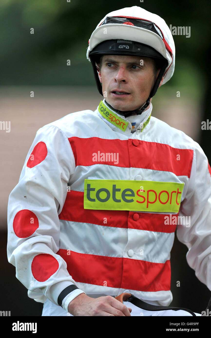 Courses hippiques - Glass Times Raceday - Haydock Park. Fergus Sweeney, jockey Banque D'Images