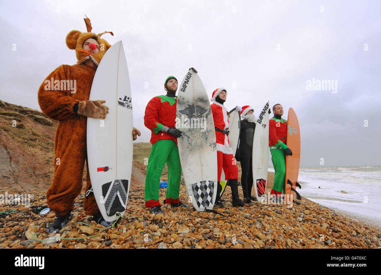 Les surfeurs de Noël Banque D'Images