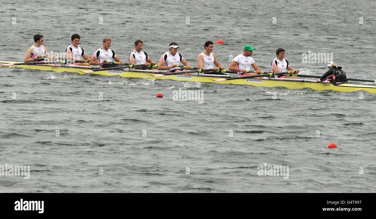 Thomas Harvey de Leander, David Lambourn, Ben McSweeney, James Orme, James John Padmore,David Read, Stephen Tuck, Edward Whiteley et cox Katarina Hope Klavenes lors de l'Open huit final le troisième jour des championnats britanniques d'aviron 2011 au Holme Pierrepont National Watersports Centre, Nottingham Banque D'Images