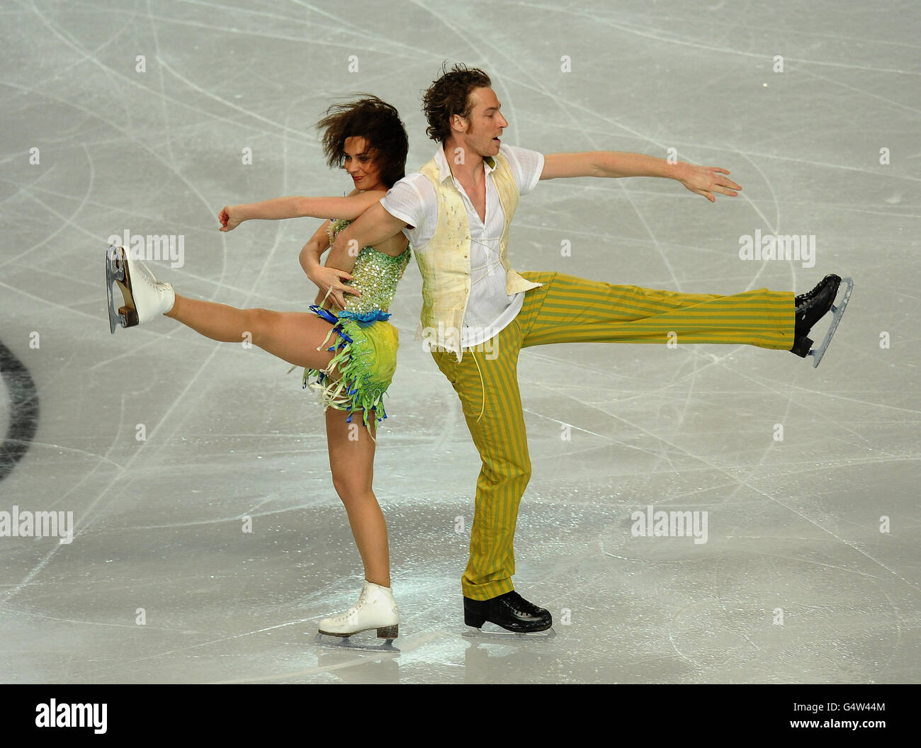 Nathalie Pechalat et Fabian Bourzat en action pendant le Danse sur glace Short Dance aux championnats européens de patinage artistique Banque D'Images