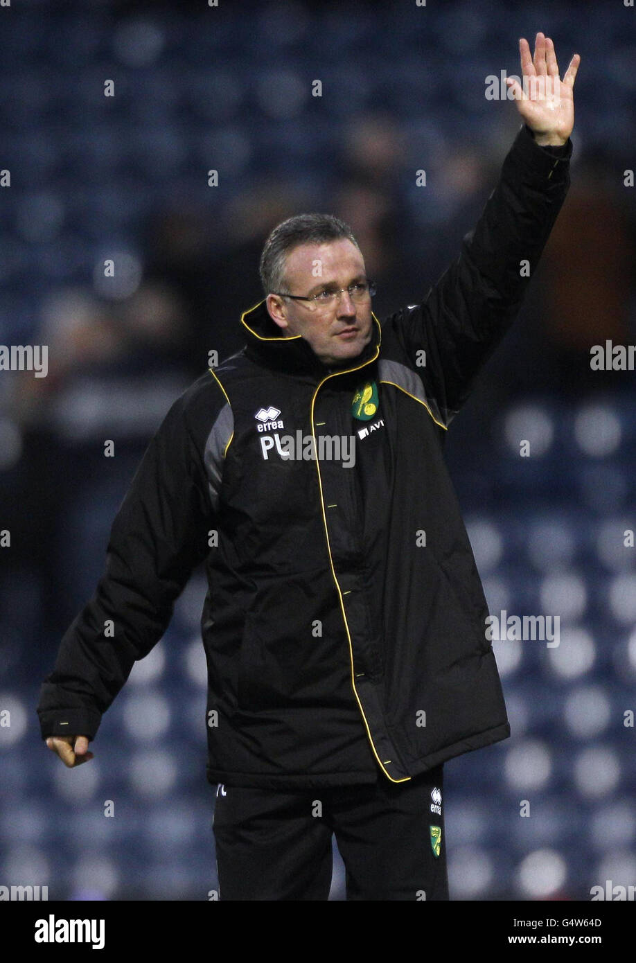 Paul Lambert, de Norwich City, célèbre la victoire de ses équipes lors de la coupe FA, quatrième match rond aux Hawthorns, West Bromwich. Banque D'Images