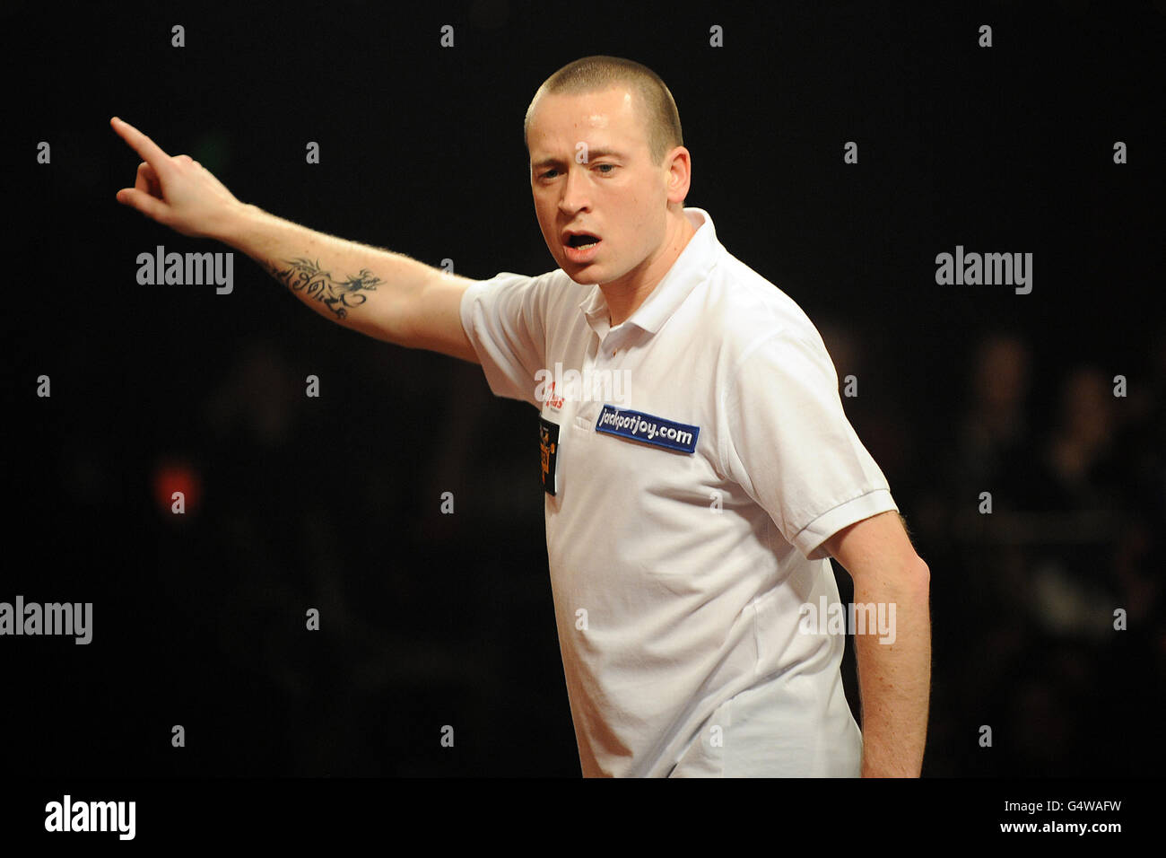 Geert de vos en Belgique lors de son deuxième match lors des Championnats du monde de fléchettes professionnelles BDO au complexe Lakeside, Surrey. Banque D'Images