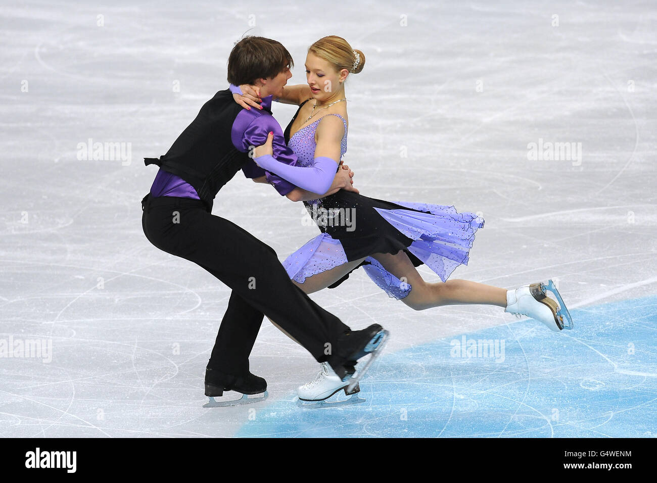 Alexandra Chistiakova et Dimitar Lichev en Bulgarie sont en action pendant la ronde préliminaire de la compétition de danse libre sur glace pendant les championnats européens de patinage artistique à la Motorpoint Arena, Sheffield Banque D'Images