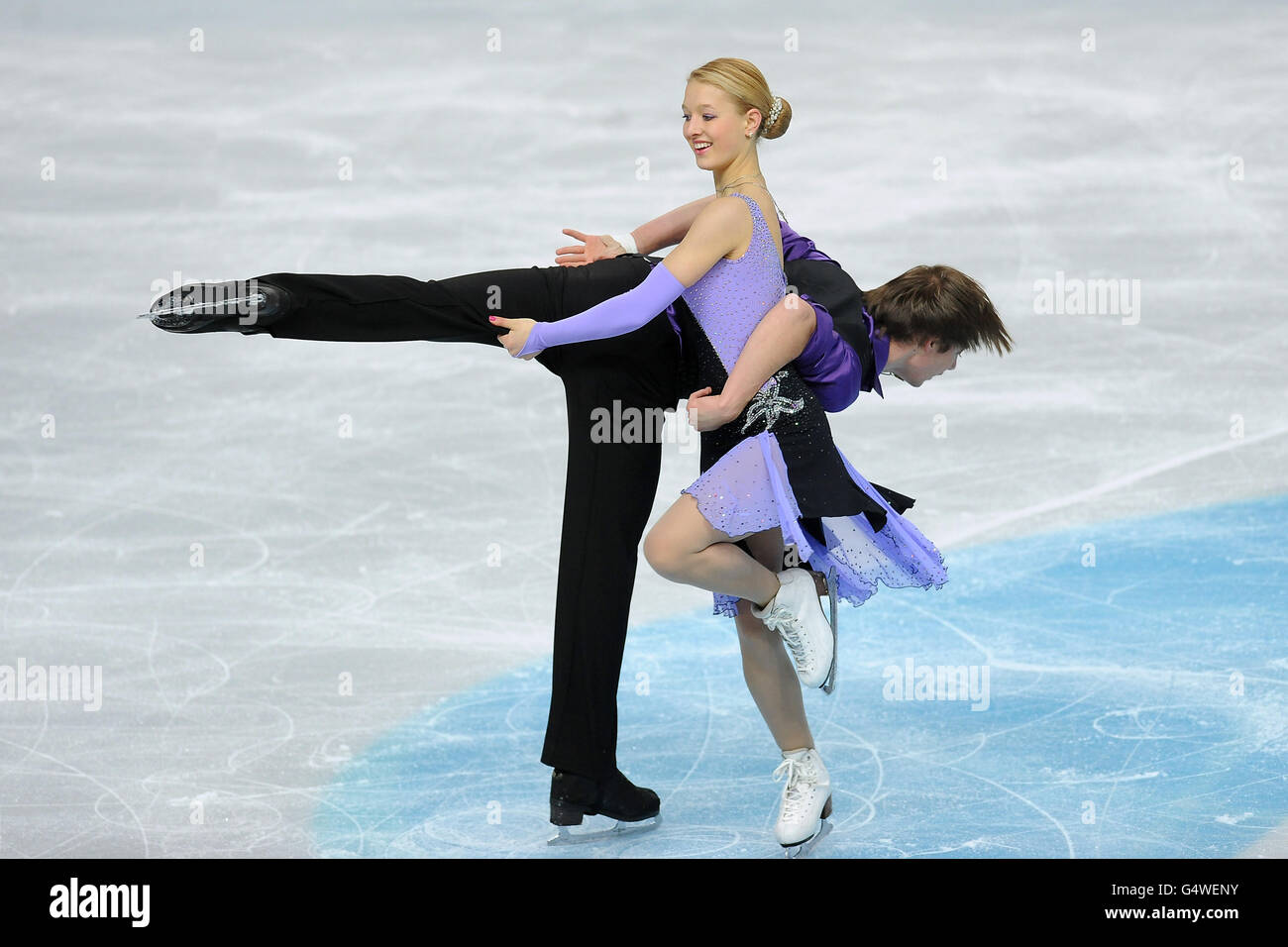 Alexandra Chistiakova et Dimitar Lichev en Bulgarie sont en action pendant la ronde préliminaire de la compétition de danse libre sur glace pendant les championnats européens de patinage artistique à la Motorpoint Arena, Sheffield Banque D'Images
