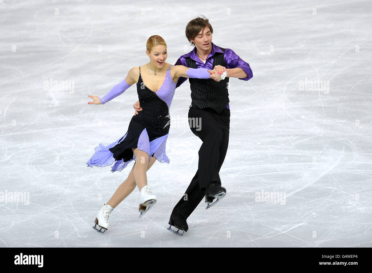 Alexandra Chistiakova et Dimitar Lichev en Bulgarie sont en action pendant la ronde préliminaire de la compétition de danse libre sur glace pendant les championnats européens de patinage artistique à la Motorpoint Arena, Sheffield Banque D'Images