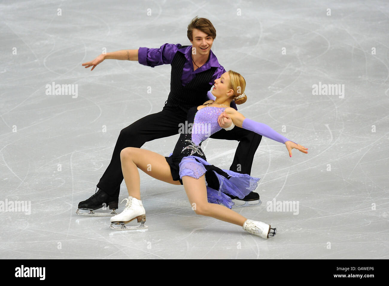 Alexandra Chistiakova et Dimitar Lichev en Bulgarie sont en action pendant la ronde préliminaire de la compétition de danse libre sur glace pendant les championnats européens de patinage artistique à la Motorpoint Arena, Sheffield Banque D'Images