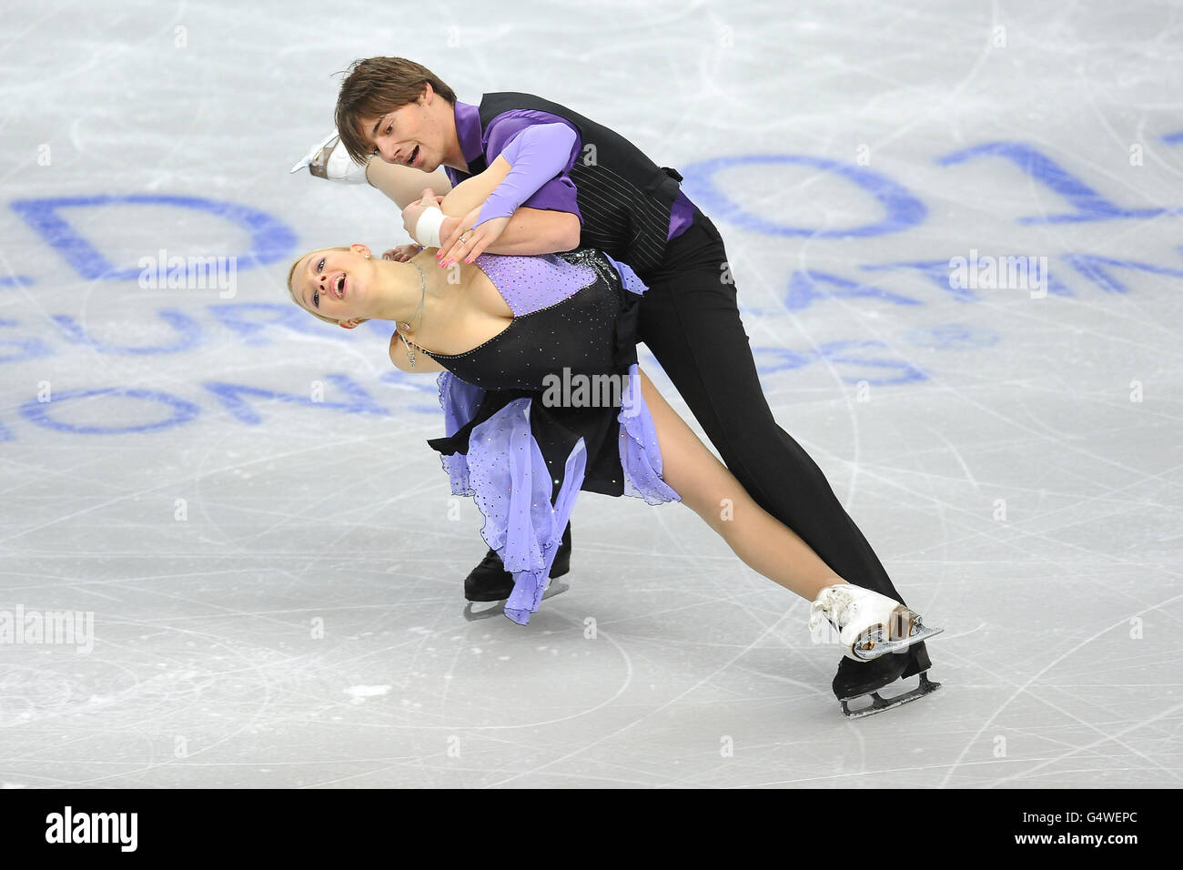 Alexandra Chistiakova et Dimitar Lichev en Bulgarie sont en action pendant la ronde préliminaire de la compétition de danse libre sur glace pendant les championnats européens de patinage artistique à la Motorpoint Arena, Sheffield Banque D'Images