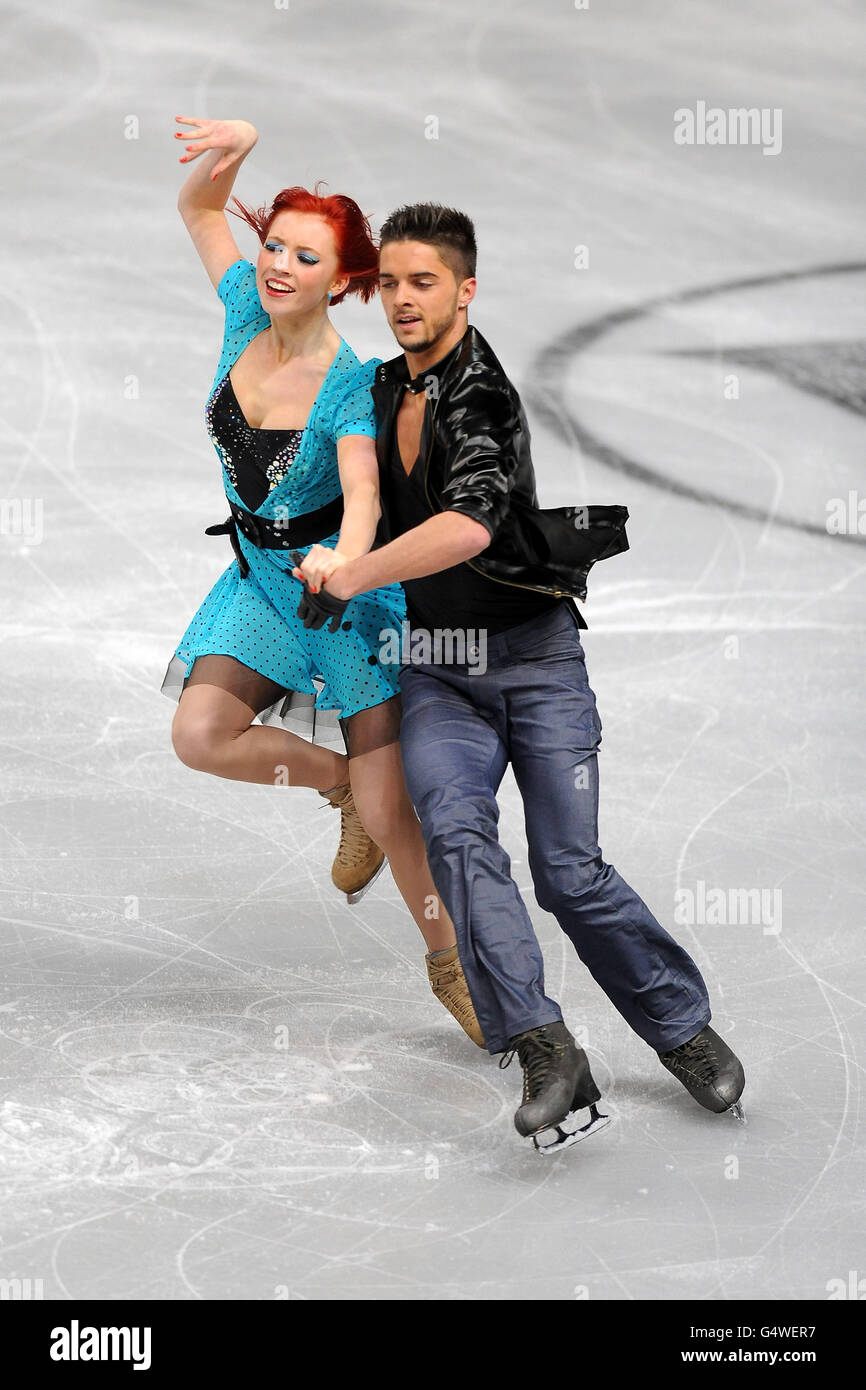 Tiffany Zahorski en France et Alexis Miart en action lors de la ronde préliminaire de la compétition de danse libre sur glace lors des championnats européens de patinage artistique à la Motorpoint Arena, Sheffield Banque D'Images