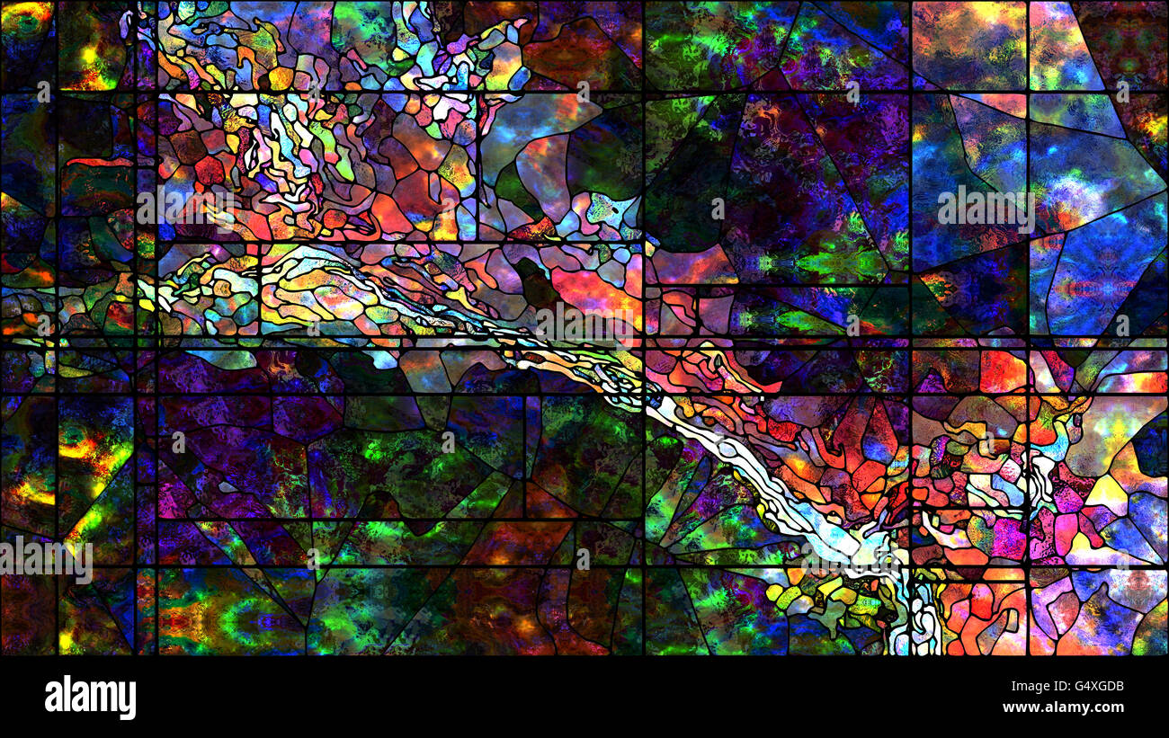 Série de vitraux. Abstract design fait de vitraux colorés sur le thème de l'art, le design et les forces de la Nature Banque D'Images