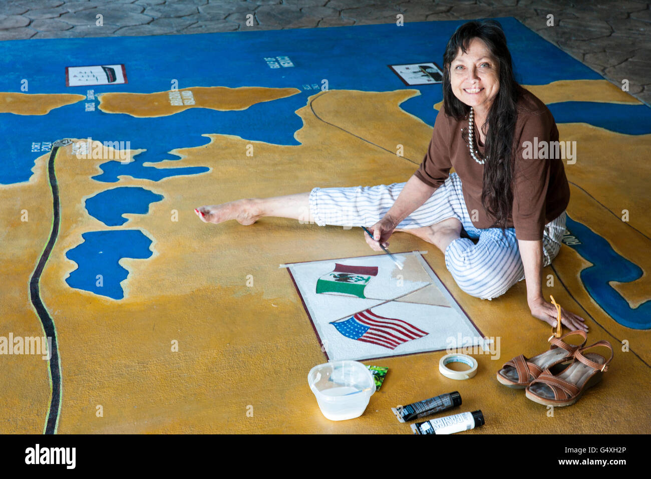 Travail de l'artiste Carol DeMoss murale sur au Parc National de la bataille de Palo Alto, Brownsville, Texas, États-Unis Banque D'Images