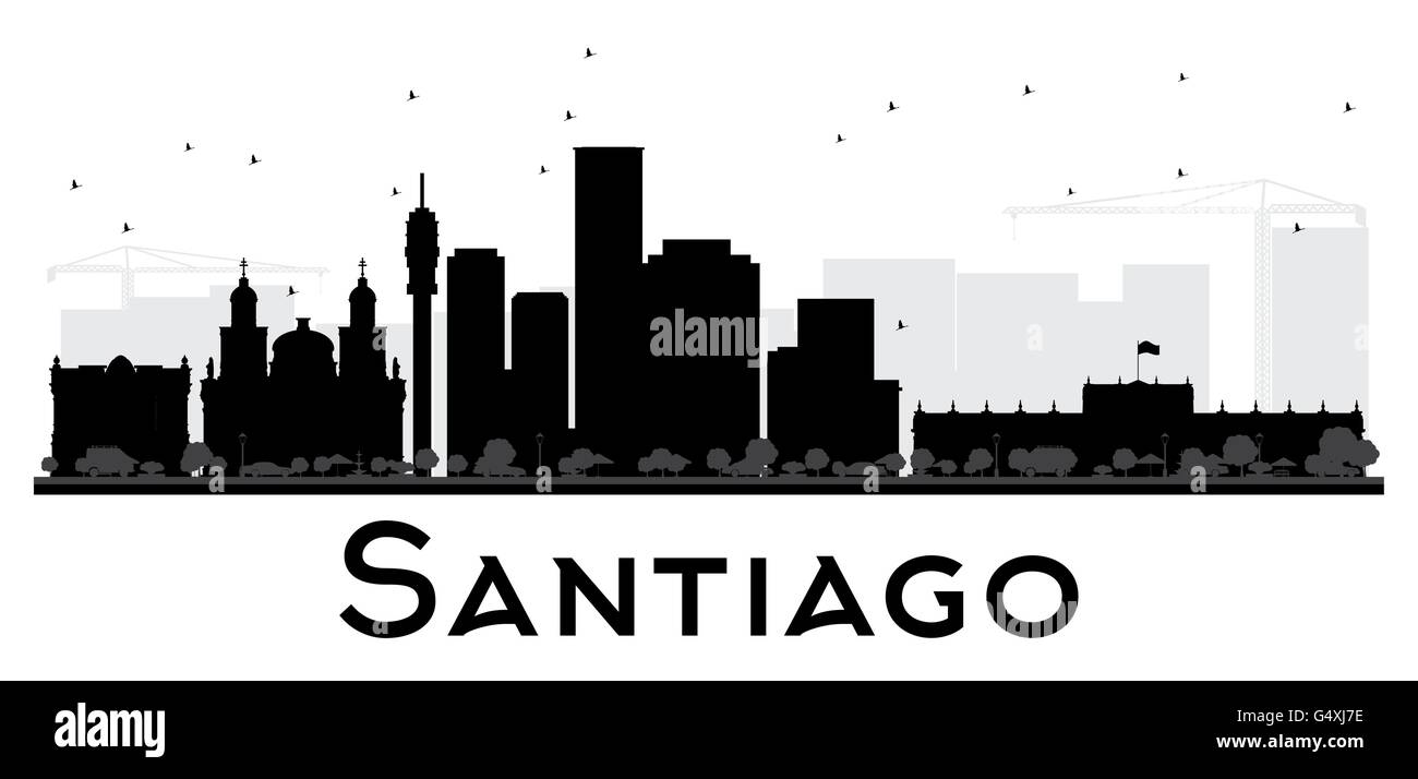 Santiago City skyline silhouette noir et blanc. Vector illustration. Concept simple pour le tourisme présentation Illustration de Vecteur