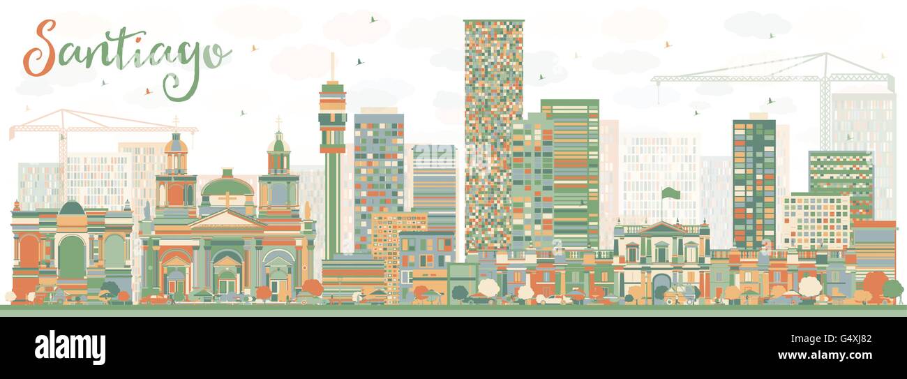 Résumé Santiago Chili Skyline avec la couleur des bâtiments. Vector Illustration. Les voyages d'affaires et tourisme Concept Illustration de Vecteur