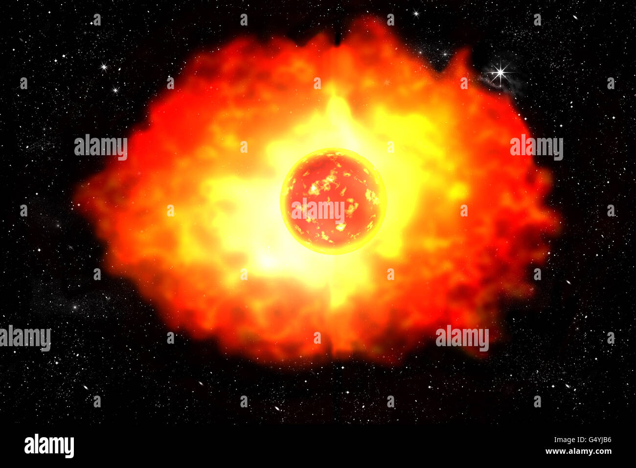 Planète explosion dans l'illustration de l'univers sur ciel étoilé Banque D'Images