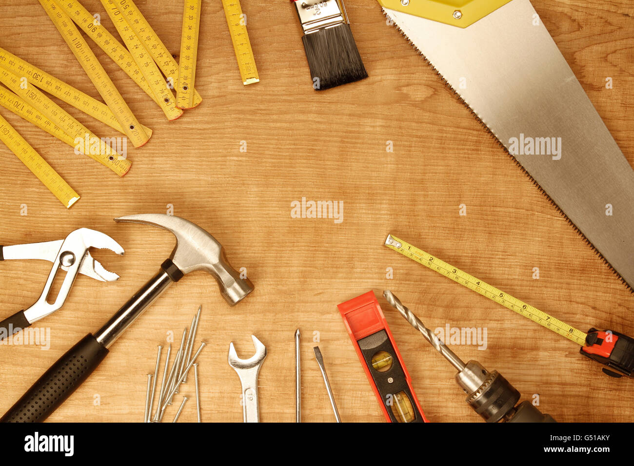 Outils de travail sur bois assortis Banque D'Images