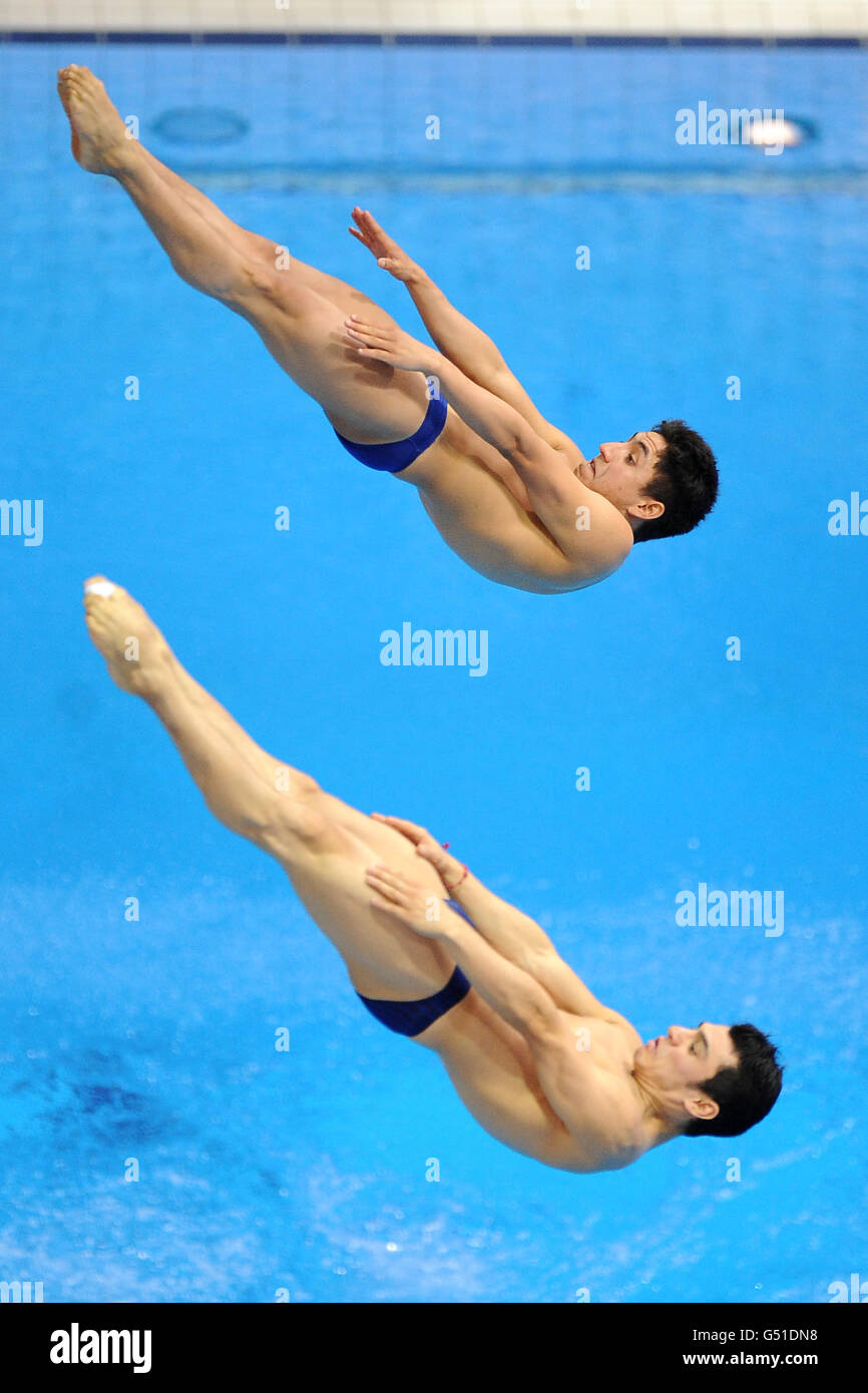 Yahel Castillo du Mexique et Alejandro Daniel Islas dans le masculin Compétition préliminaire synchronisée de 3m Springboard Banque D'Images