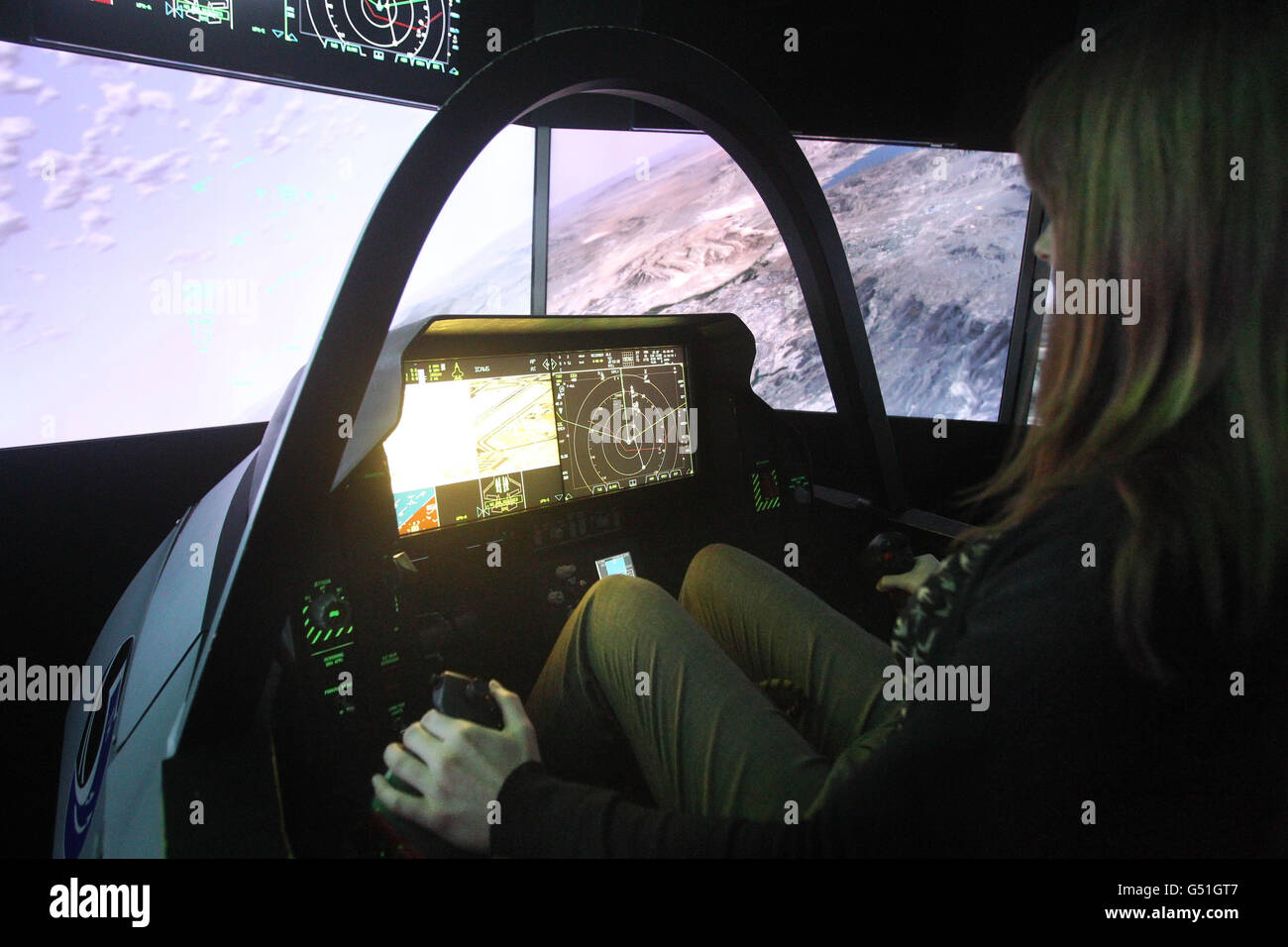 F-35 Simulateur de poste de pilotage Lightning II au ministère des Affaires, des compétences et de l'innovation de Londres. Banque D'Images