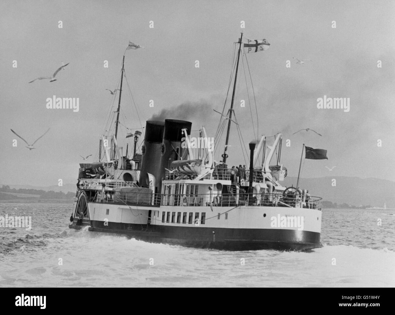 Le PS Waverley, le dernier bateau à aubes en mer au monde, propriété de la Caledonian MacBrayne Limited, qui a garé le navire de service actif et l'a donné à la Paddle Steamer Preservation Society. Le navire à vapeur au mazout, construit en 1947, a remplacé un ancien PS Waverley qui a été perdu lors de l'évacuation de Dunkerque. Banque D'Images