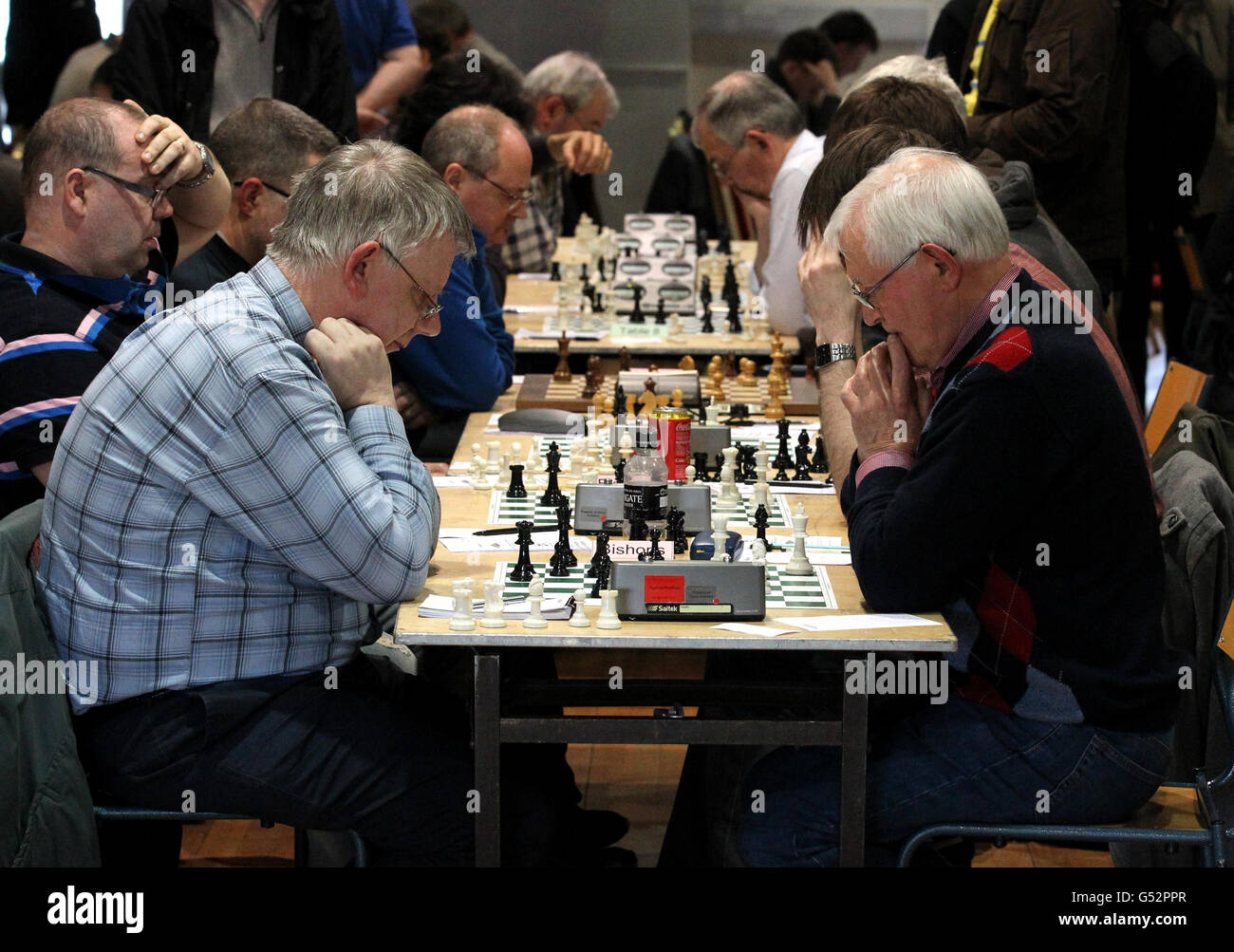 Les joueurs d'Échecs participent au Congrès d'Échecs d'Édimbourg de 2012 qui se tient à l'école George Heriots d'Édimbourg. Banque D'Images