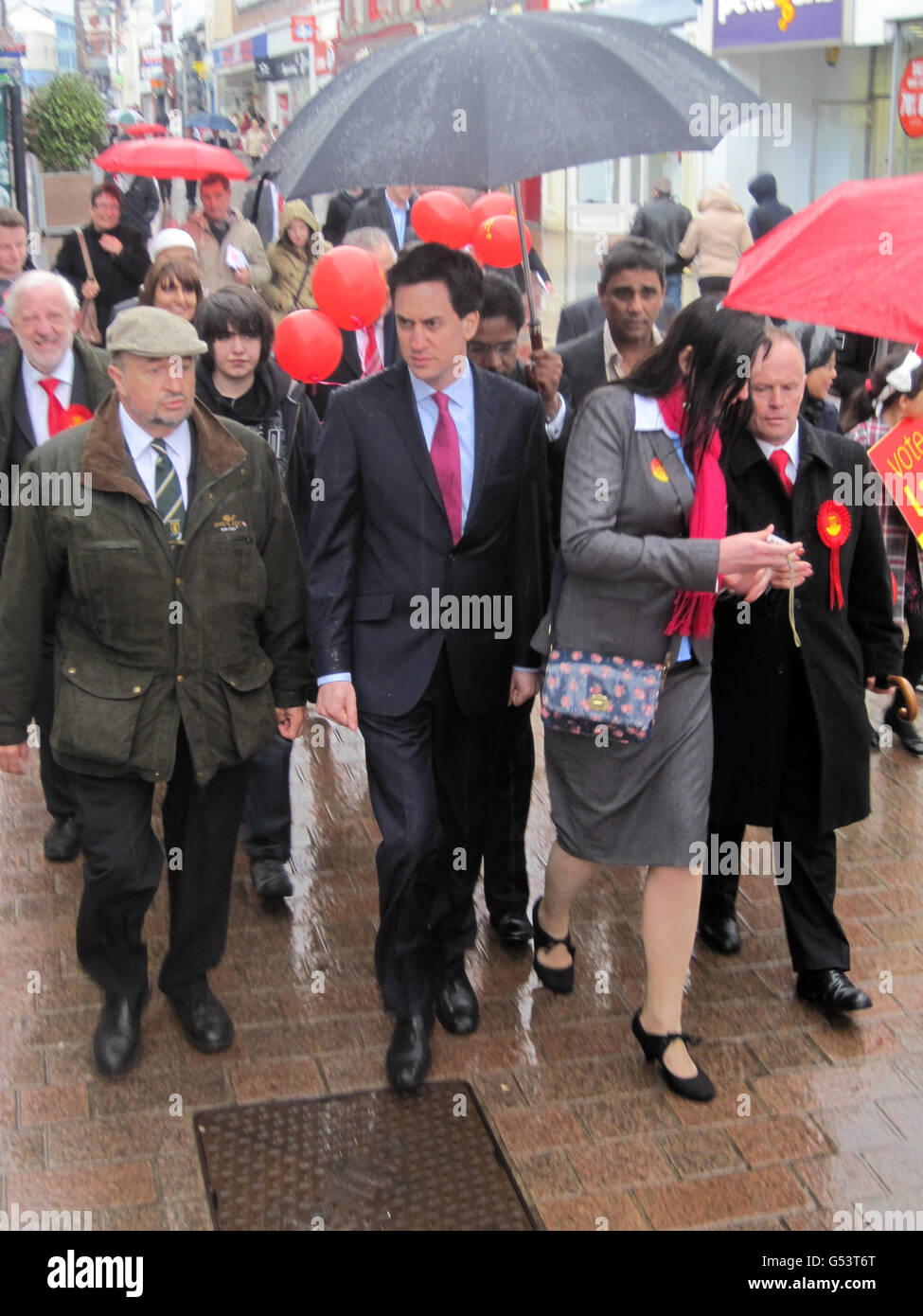 Ed Miliband visite au Pays de Galles Banque D'Images