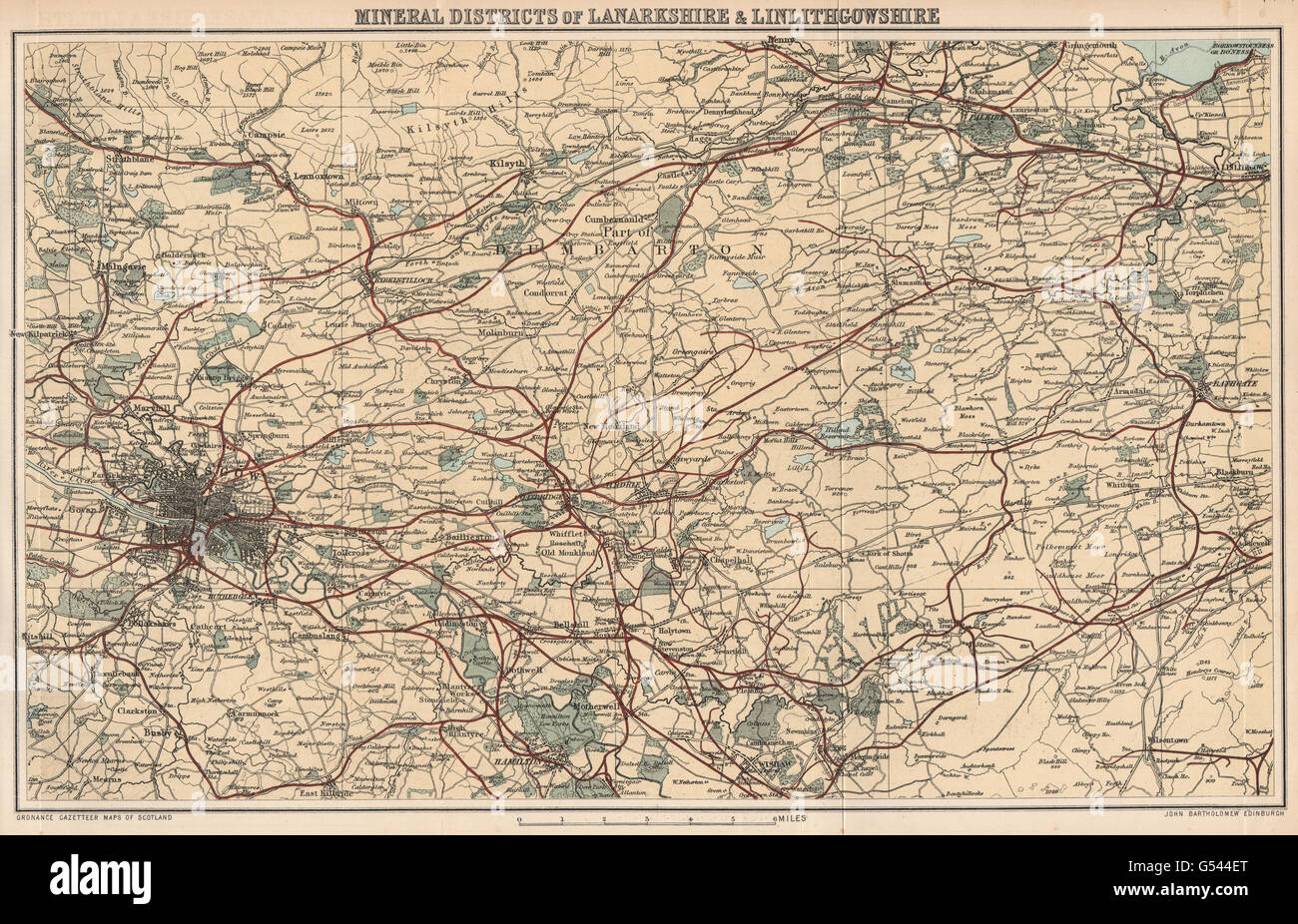 Le LANARKSHIRE & LINLITHGOWSHIRE : l'extraction du charbon des districts. Minéraux.Ecosse 1885 map Banque D'Images