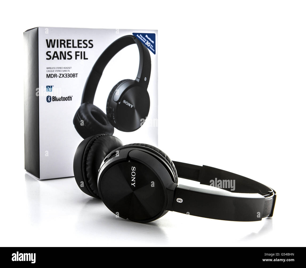 Bucktooth Sony casque sans fil, casque avec microphone Banque D'Images