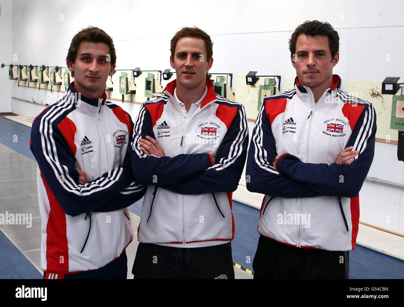 Olympiades - Fête des médias moderne de Pentathlon - Université de Bath.Jamie Cook, Nick Woodbridge et Sam Weale de l'athlète britannique de Pentathlon (gauche-droite) Banque D'Images Olympiades - Fête des médias moderne de Pentathlon - Université de Bath.Jamie Cook, Nick Woodbridge et Sam Weale de l'athlète britannique de Pentathlon (gauche-droite) Banque D'Images