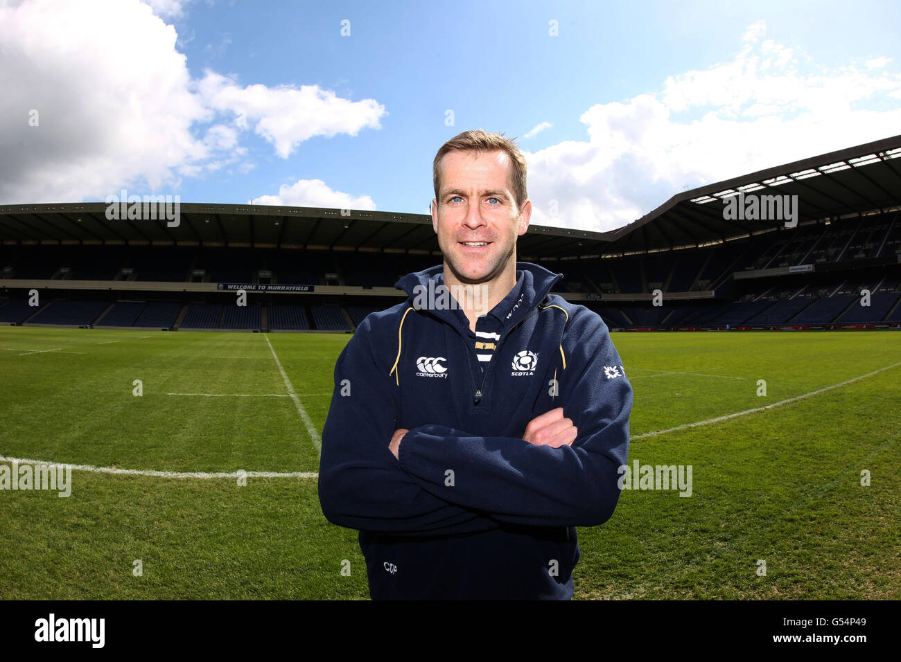 Chris Paterson lors d'une séance photo pour annoncer son nouveau poste d'ambassadeur et d'entraîneur au rugby écossais lors de la conférence de presse à Murrayfield, Édimbourg. Banque D'Images