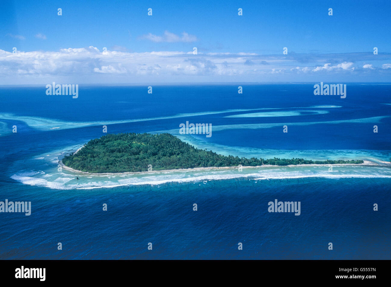 Îles Marshall, Micronésie : un îlot de corail qui fait partie de l'atoll de Jaluit, situé sur le nord-est de passer entre l'Océan Pacifique Banque D'Images