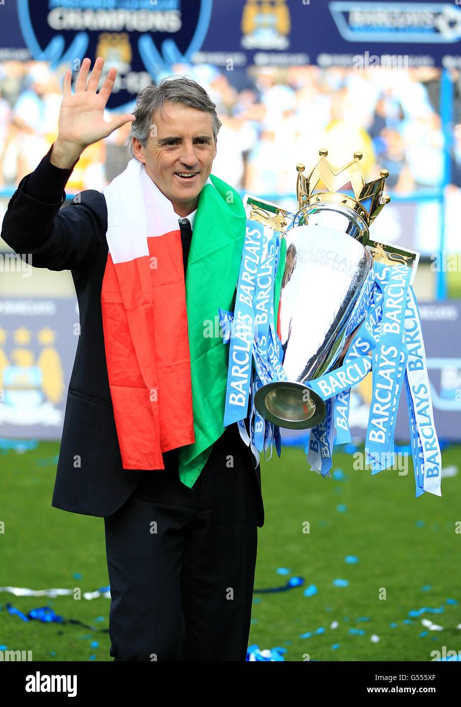 Roberto Mancini, directeur de Manchester City, à la Barclays Premier League trophée Banque D'Images
