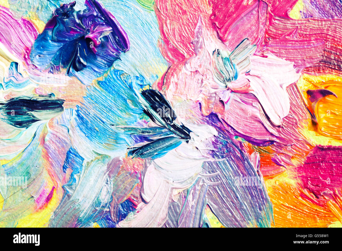 Peinture à l'huile, close-up fragment, résumé des fleurs colorées Banque D'Images
