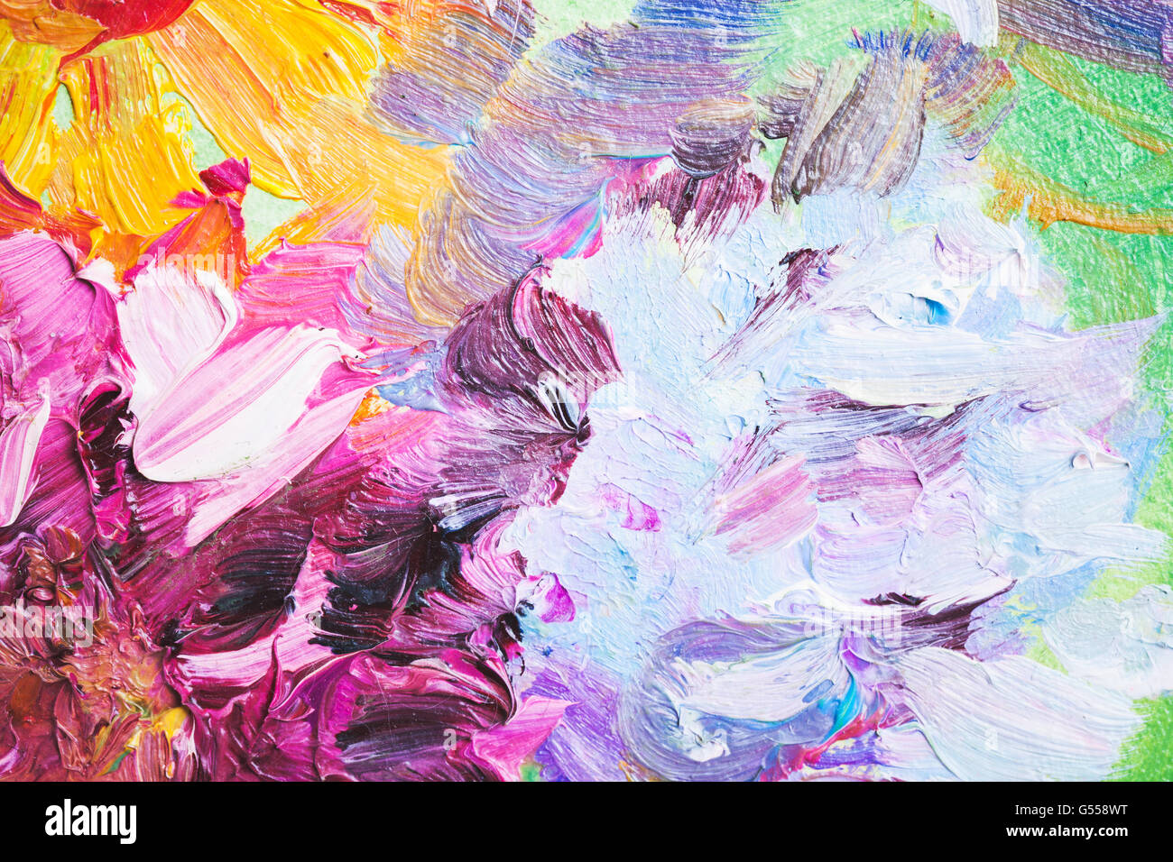 Peinture à l'huile close-up fragment, résumé des fleurs colorées Banque D'Images