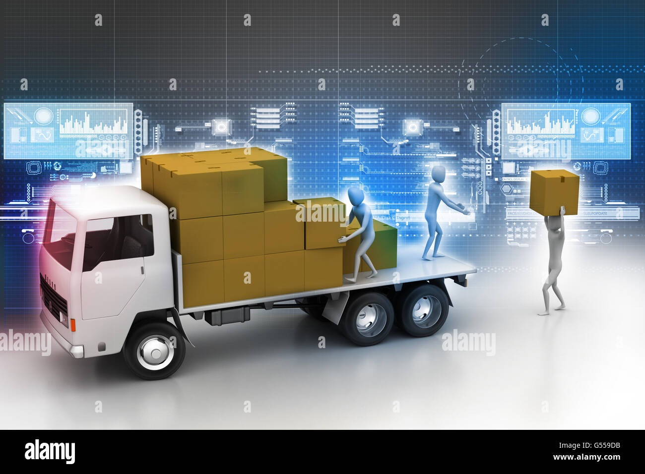 Les camions de livraison de marchandises en transport Banque D'Images