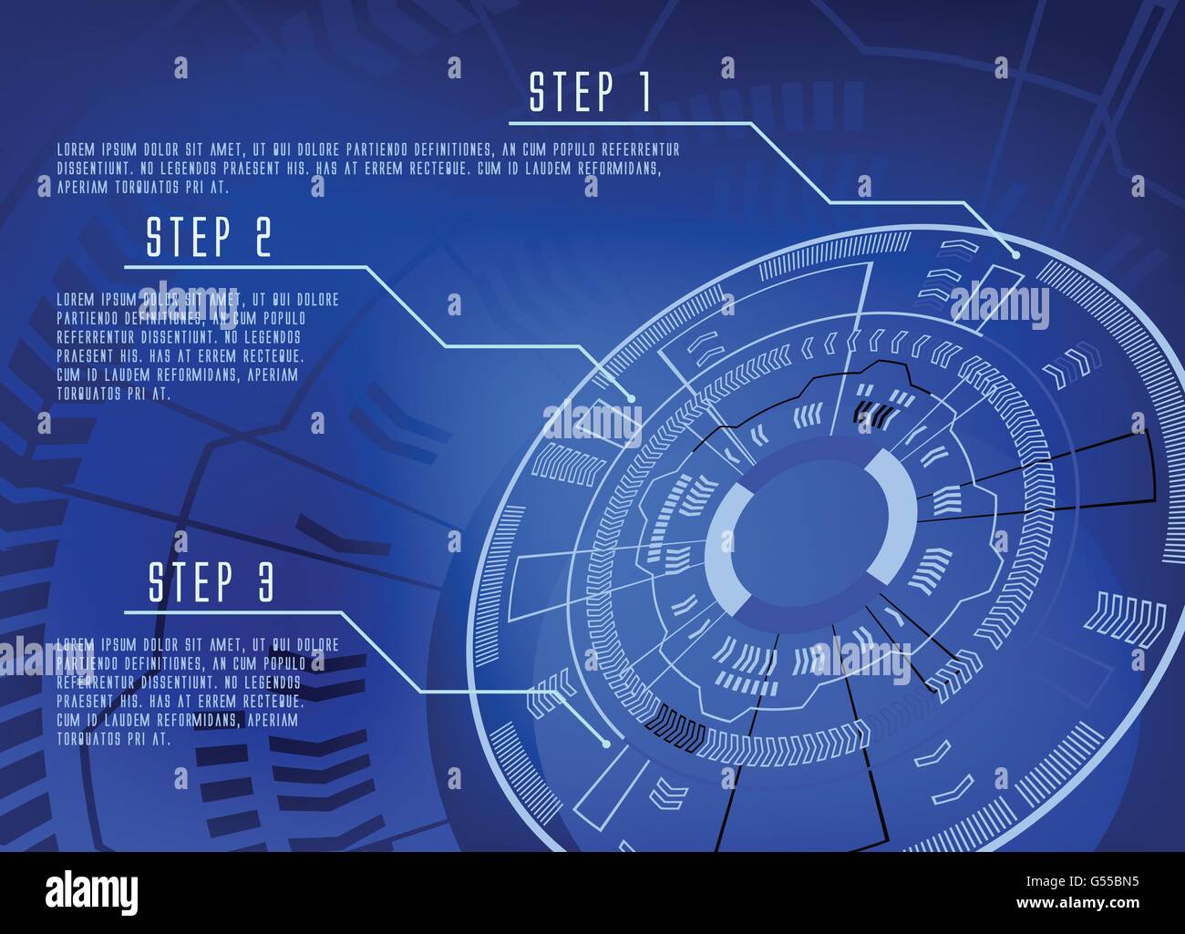 Couleur bleu roue techno background template vector illustration infographies Illustration de Vecteur