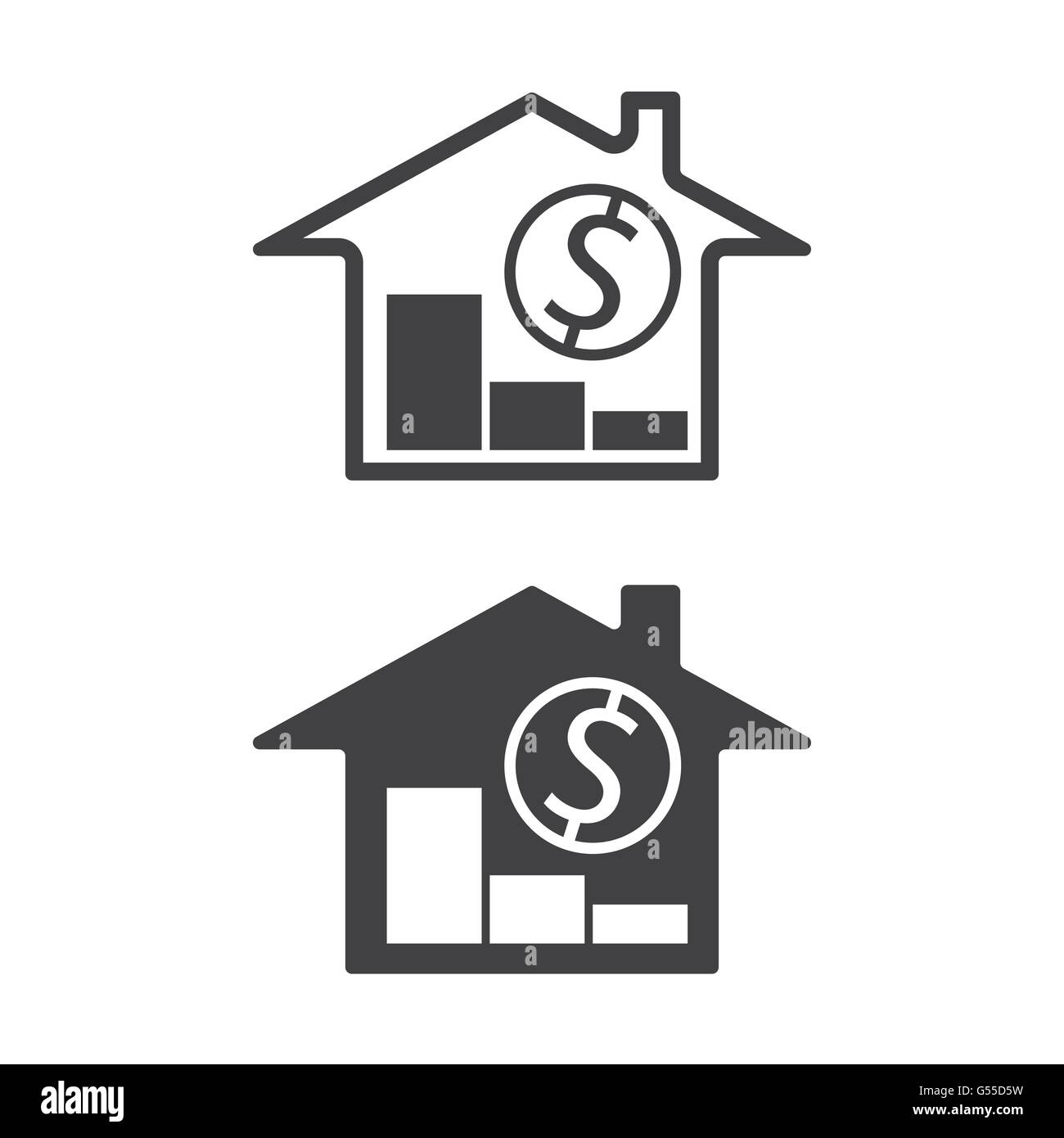 Accueil, les symboles de l'argent avec tendance vers le bas immobilier baisse de prix vector illustration Illustration de Vecteur
