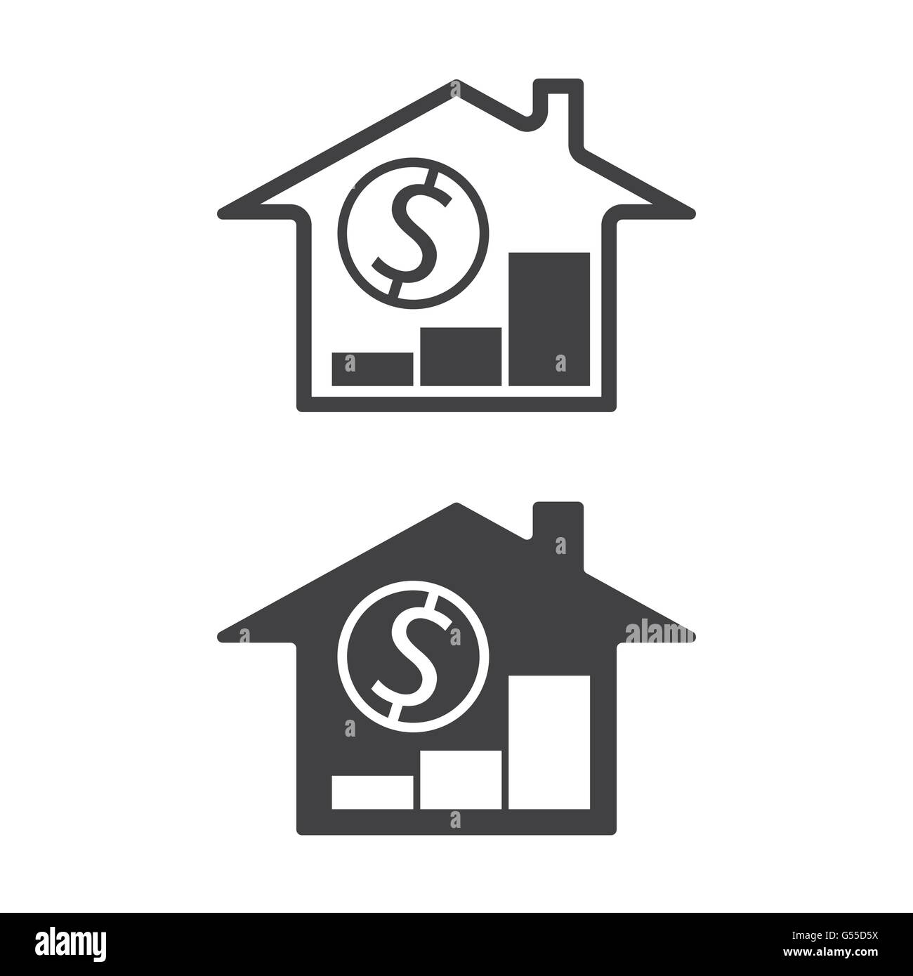 Accueil, les symboles de l'argent avec tendance jusqu'real estate property : augmenter vector illustration Illustration de Vecteur