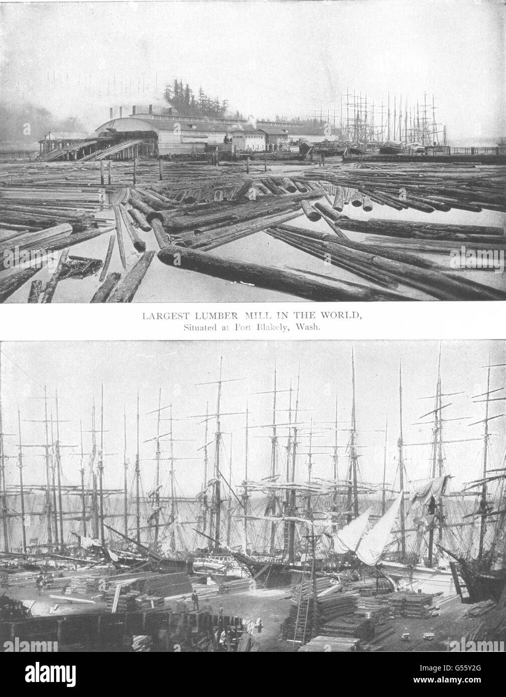 WASHINGTON : la plus grande usine à bois Monde, port Blakely ; quais ; Tacoma. 1907 Navires Banque D'Images