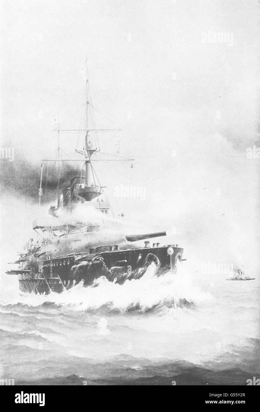 Japon : l'Amiral Togo's Flag-Ship Makasa en action, antique print 1907 Banque D'Images