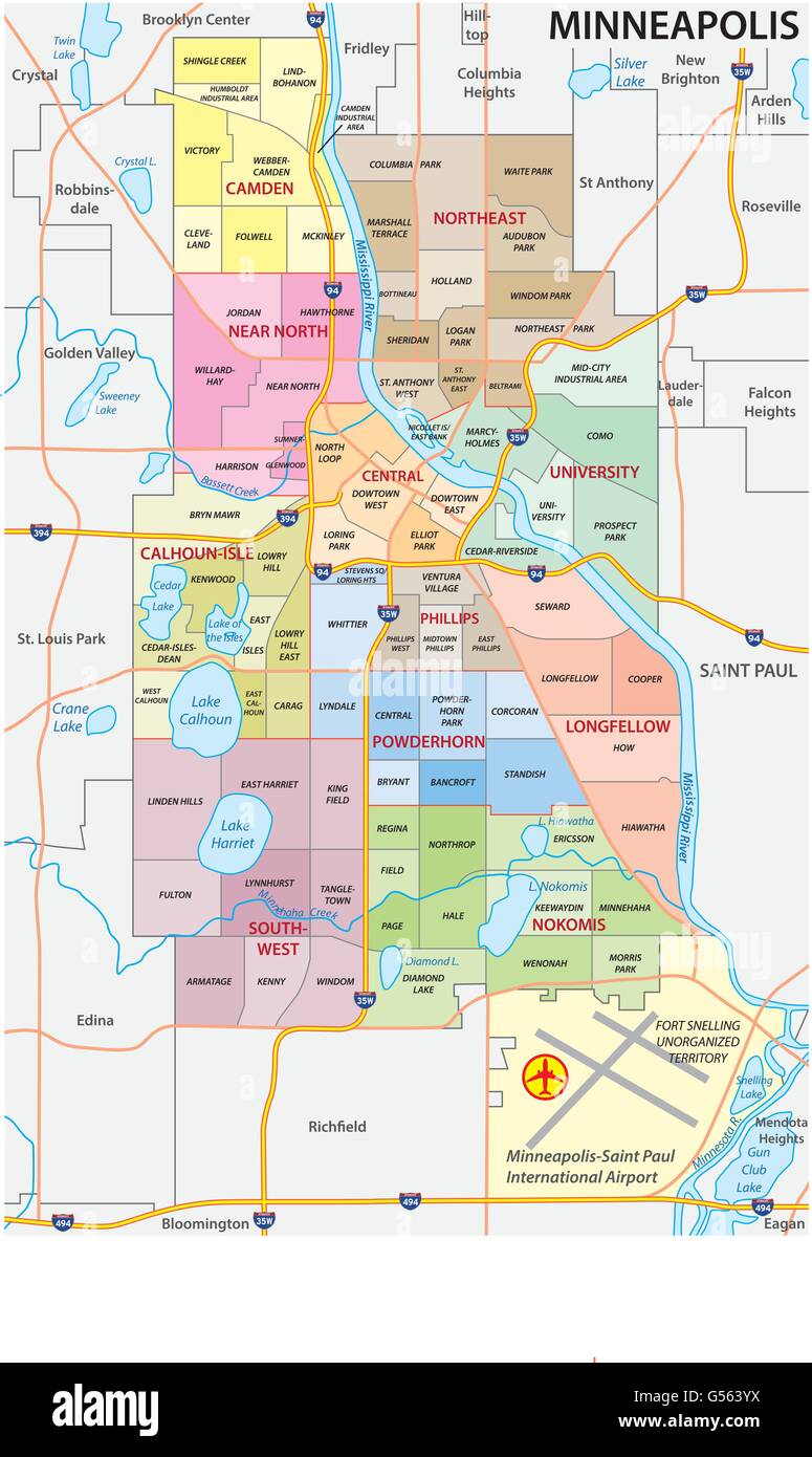 Politique et administratif Minneapolis road carte vectorielle Illustration de Vecteur