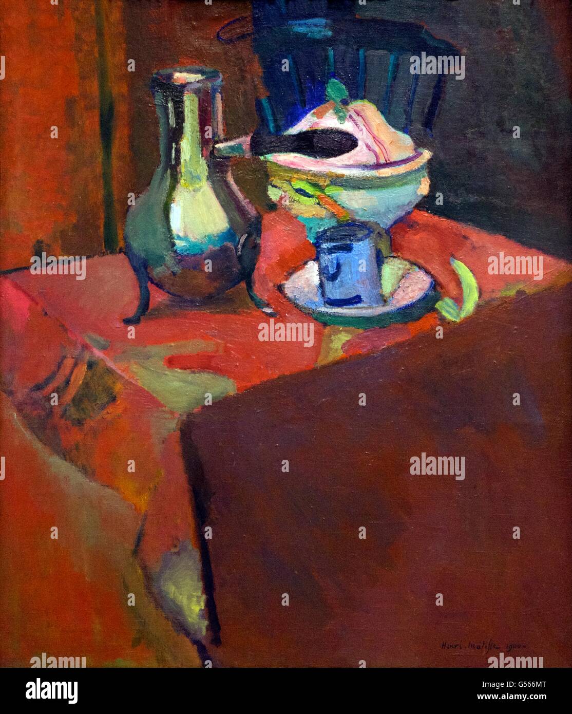 La vaisselle de table sur une table, par Henri Matisse, 1900, Musée de l'Ermitage, Saint-Pétersbourg, Russie Banque D'Images