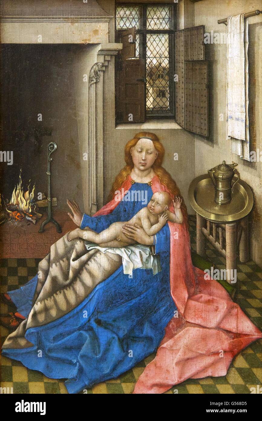 La Vierge et l'enfant par une cheminée, par Robert Campin, Maître de Flemalle, vers 1380, Musée de l'Ermitage, Saint-Pétersbourg Banque D'Images
