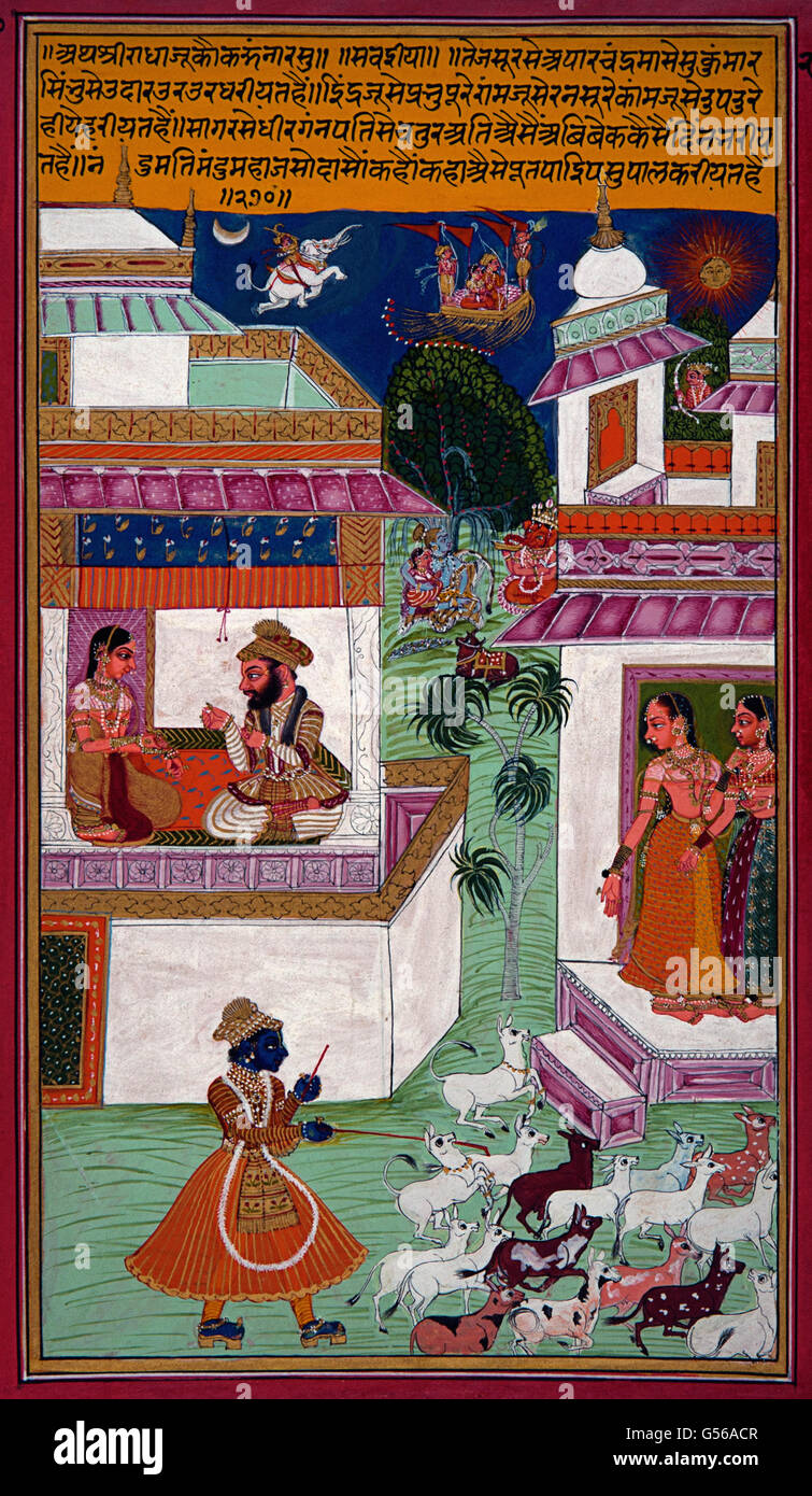 Bouvier Krishna et Radha surpris Banque D'Images