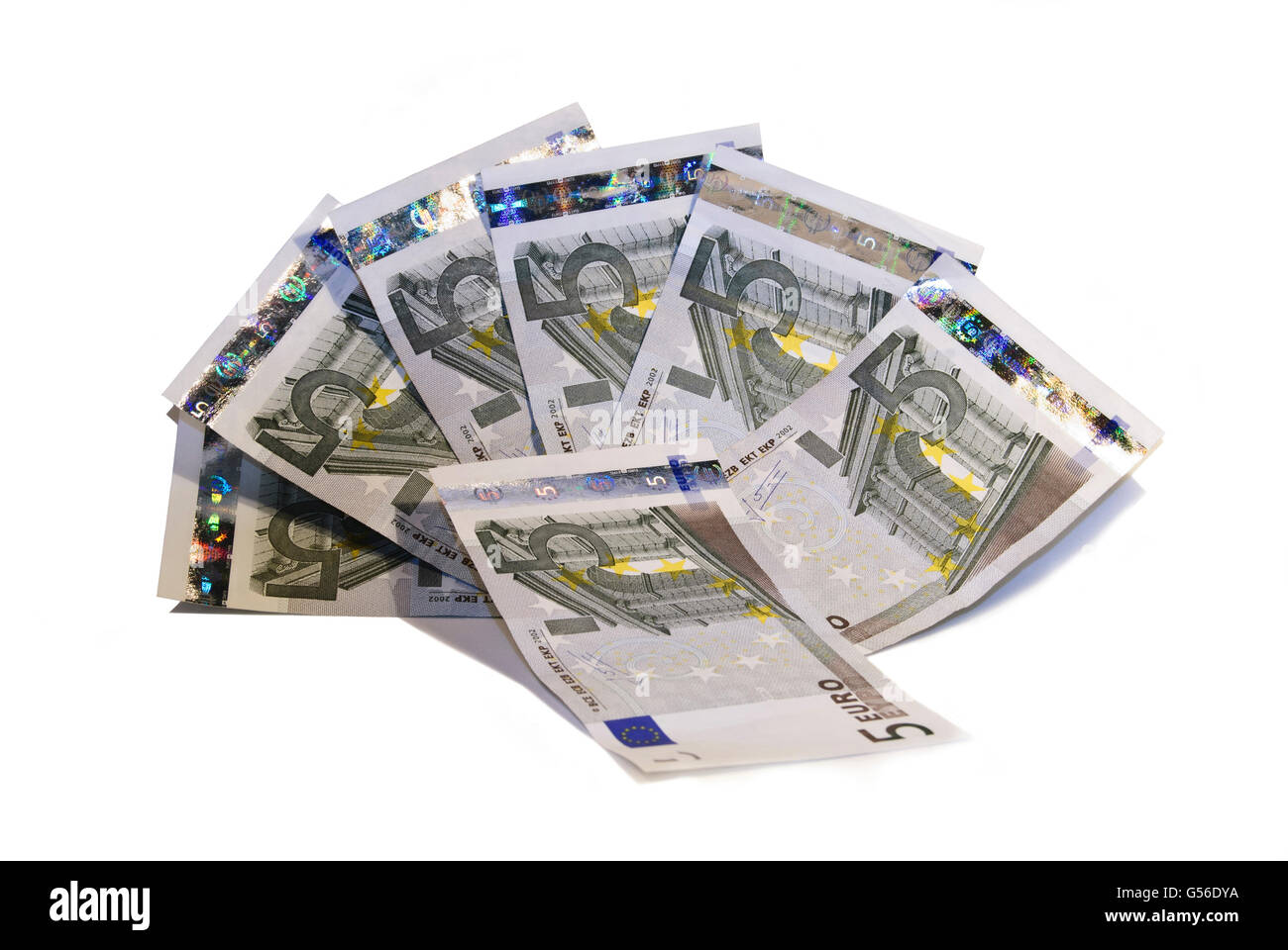 Cinq billets, Billetes de cinco euros Banque D'Images