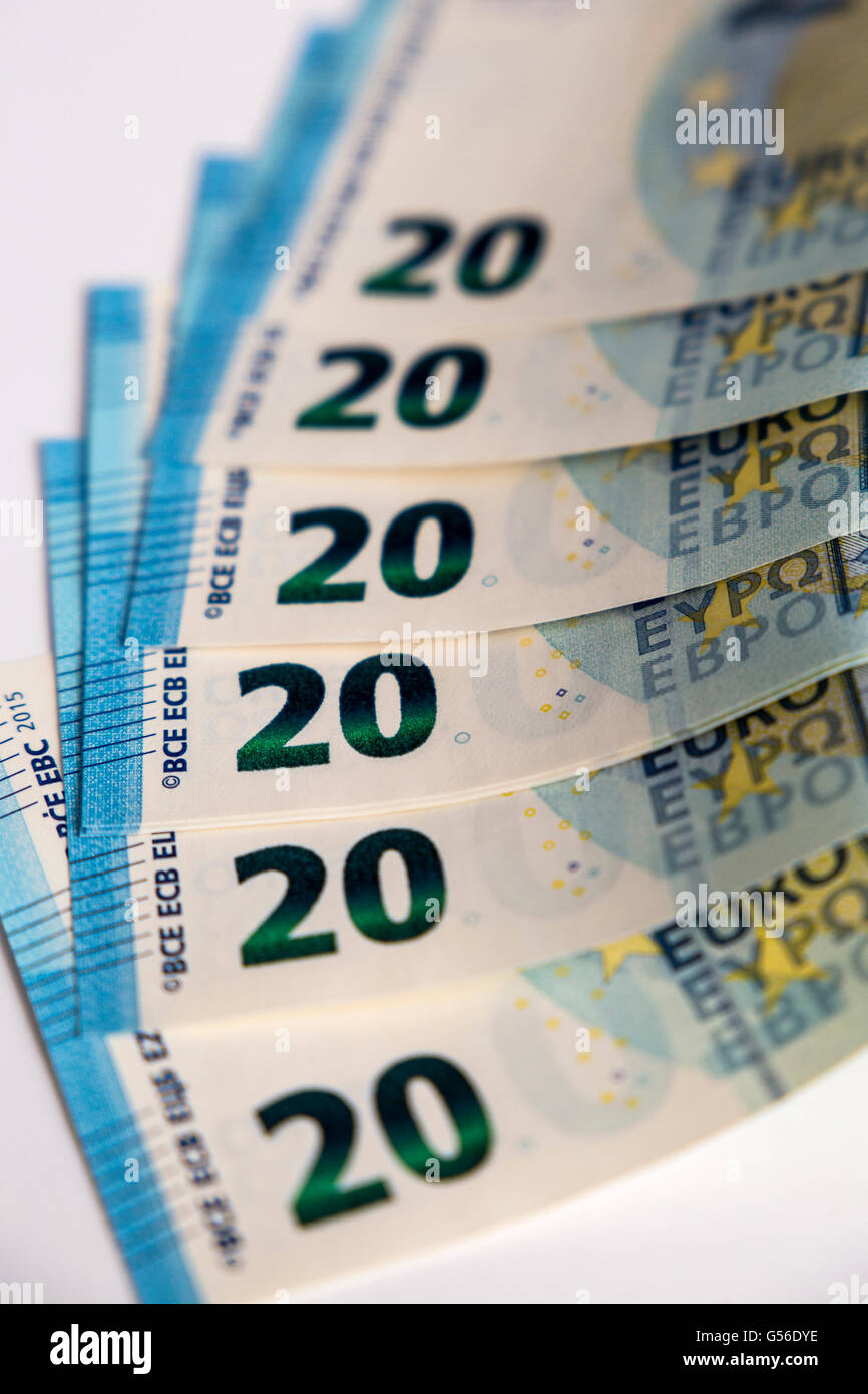Vingt billets, billetes de vingt euros Banque D'Images