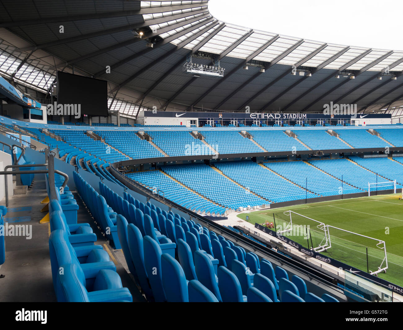 Places à l'intérieur du stade Etihad Manchester City Football Club UK Banque D'Images